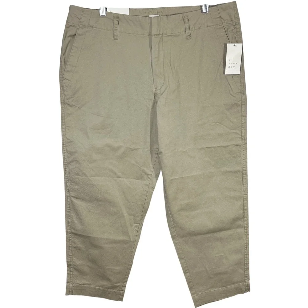 A New Day Womens Khaki Chino Cropped Pants Size 8 Cotton Stretch Casual NWT